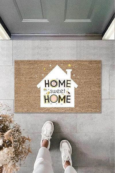P Parla Digital Printing Brown Home Sweet Home Written White Home Decorative Door Mat K-2006