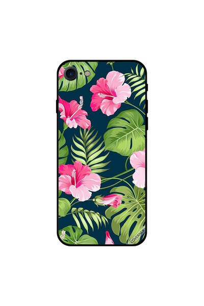 Covernex غطاء حماية لجهاز iPhone 8 بنقشة زهور وردية وأوراق خضراء وريش