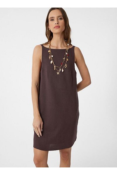 Antioch Coffee Linen Blend Women's Mini Dress