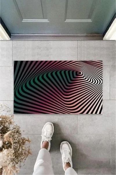 Mu Art Ahşap Digital D Spiral Black-Pink Door Mat Outdoor Door Mat K-3170