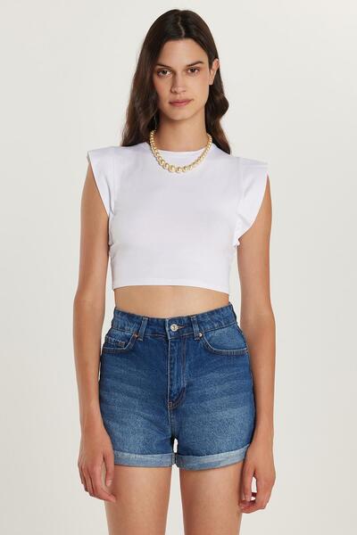 Tudors Γυναικεία λεπτή εφαρμογή Slim Fit με μηδενικό μανίκι λευκή μπλούζα