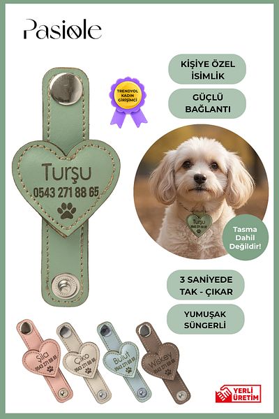 pasiole Leather Dog Tag, Leather Dog Name Tag, Dog Cat Collar, Dog Locket