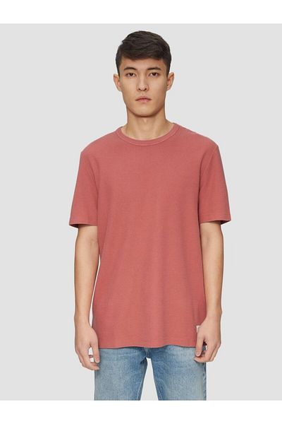 s.Oliver Men's T-shirt With Scoop Neck And Waffle Texture, Regular Fit, Dusty Pink
