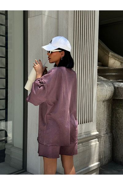 Bliss Set de pantaloni scurți de damă, model Stone, țesătură lavabilă, set de vară oversize cu croiala confortabilă