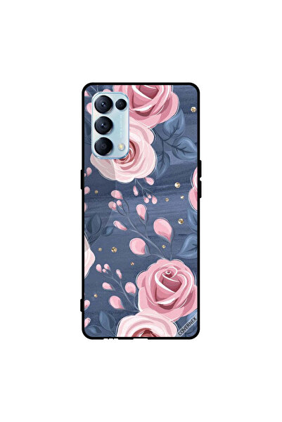 Covernex غطاء حماية لهاتف Oppo Reno5 Pro 5G بنقشة ورود وردية وأوراق رمادية داكنة