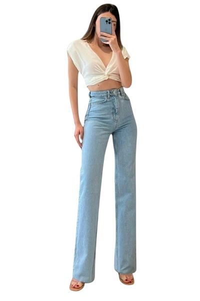 byhaziran butik Bino Girl Blue Wash High Waist Lycra Loose Wide Leg Jeans