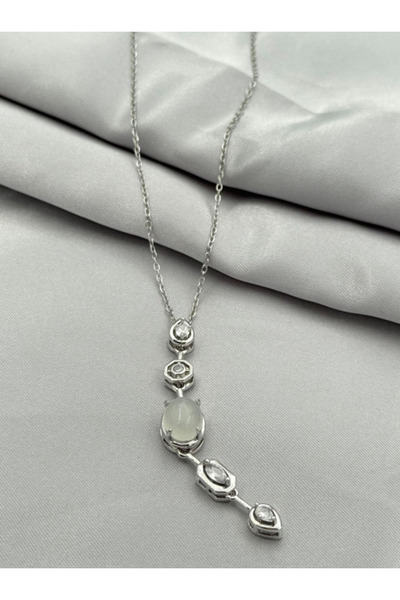 deva takı Y Drop Stone Steel Necklace
