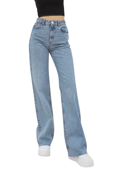 byhaziran butik Ria Women's Snow Wash High Waist Comfortable Denim Fabric Loose Leg Jeans