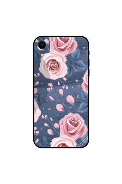 Covernex غطاء حماية لجهاز iPhone XR بنقشة ورود وردية وأوراق رمادية داكنة