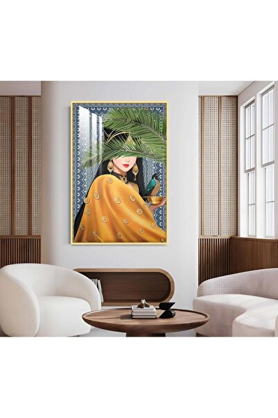 4gdran لوحة جدارية خشبية بتصميم فتاة مع برواز ذهبي و طبقة من الاكرليك الشفاف