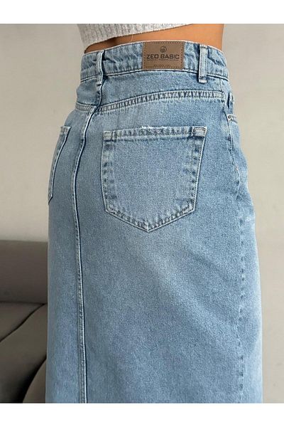 Zeo Basic FUSTA DE JEANS ALBASTRU PROASPAT DE DIMENSIUNE MAXI FATA CU DETALII