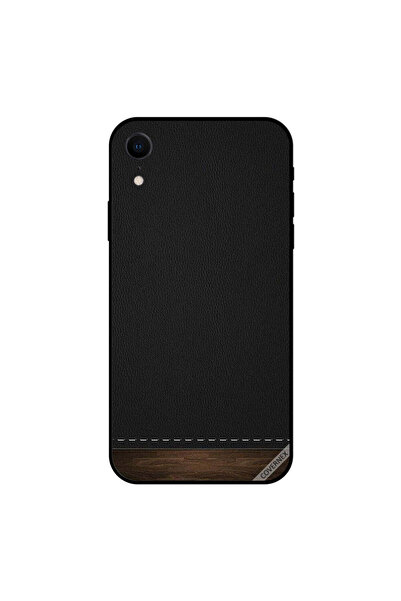 Covernex غطاء حماية لجهاز iPhone XR مصنوع من الجلد الأسود مع قاعدة خشبية