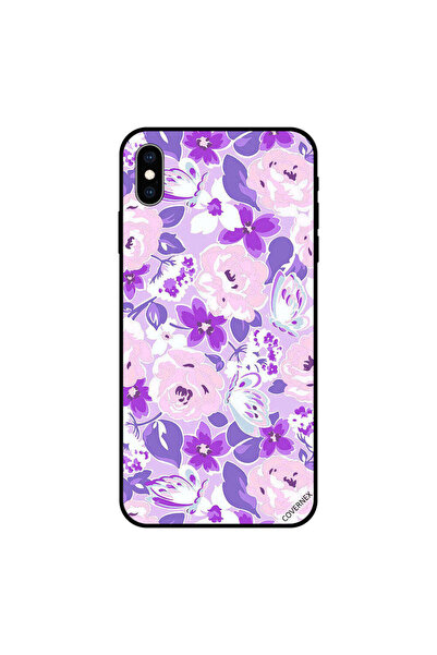 Covernex غطاء حماية لجهاز iPhone XS MAX بنقشة زهور وفراشات بنفسجية ووردية