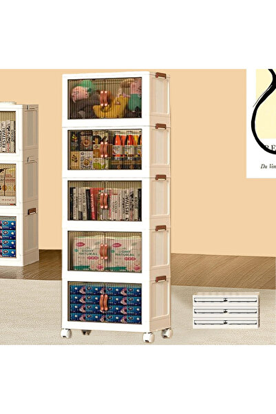 rexa صناديق تخزين بأربع طبقات مع أغطية - صندوق تخزين قابل للطي مع أبواب وعجلا...