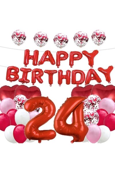 OEM Σετ 25 μπαλόνια για γενέθλια/επέτειο, 24 ετών, 101 εκ., κόκκινα