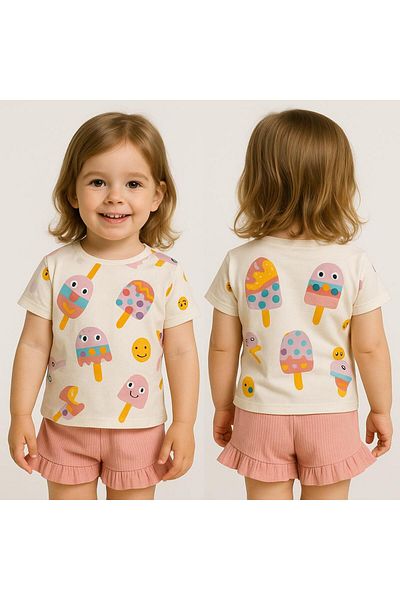 irkkids Cotton Ice Cream Patterned Shorts Double Girl's Set