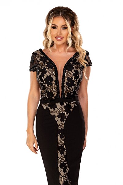 Atmosphere Fashion Rochie midi neagră cu dantelă