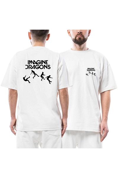 Z zepplin Imagine Dragons Fall μπροστινό πίσω εμπριμέ λευκό μπλουζάκι υπερμεγέθους