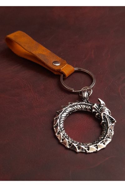 BSN Store Self-Eating Snake Figure Keychain Premium Handmade Real Leather Keychain