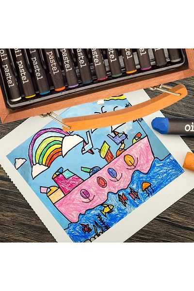 Kinspory Set of 12 Kinspory wax crayons, multicolor, wood, 10 x 18 x 3 cm