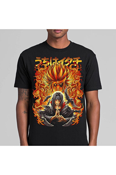 Flood Of Style تي شيرت رجالي منقوش برسومات الرسوم المتحركة ناروتو ايتاشي اوتشيها