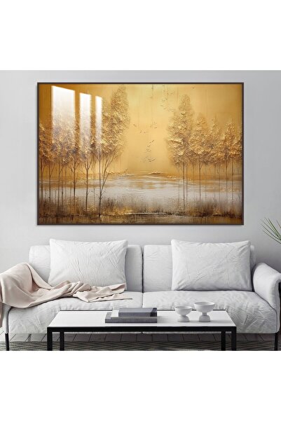 4gdran لوحة جدارية خشبية فاخرة بتصميم طبيعة مع برواز شامبين و طبقة من الاكرلي...