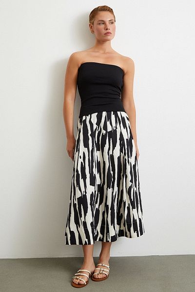 Never more Patterned Midi Skirt Black