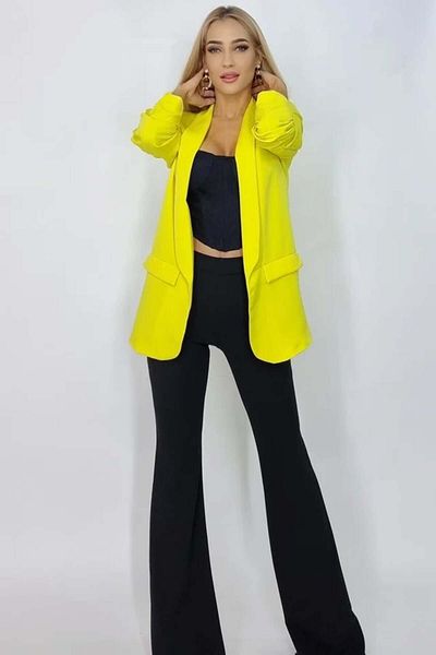 FashionForYou Jachetă casual BLUMY, lungime medie cu clapete, galbenă, mărime XL/2XL, XL/2XL