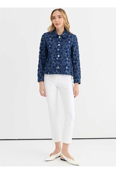 Selen Mavi Kadın Standart Payetli Ceket 25YSL1488