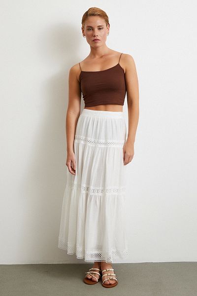 Never more Lacy Maxi Skirt White