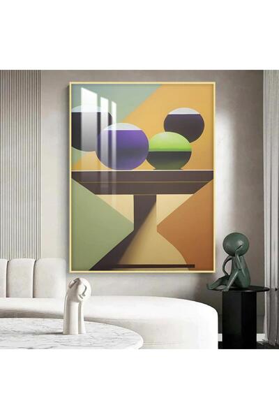 4gdran لوحة جدارية خشبية بتصميم الفن التجريدي مع برواز ذهبي و طبقة من الاكرلي...