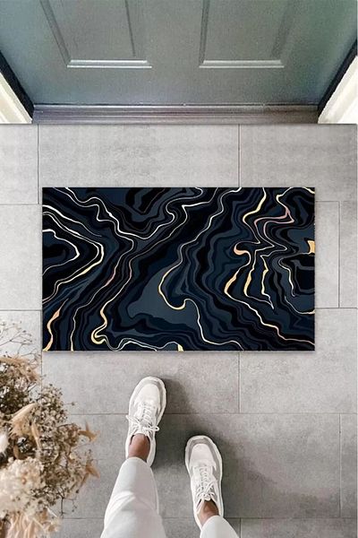 Mu Art Ahşap Digital Modern Wavy Anthracite Outdoor Door Mat K-3110