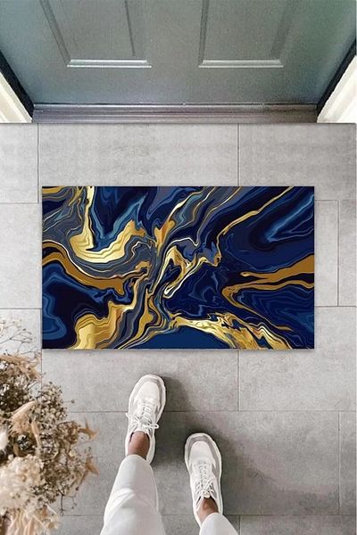 Home Dark Blue Digital Modern Wavy Door Mat - Outdoor K-3102
