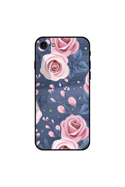 Covernex غطاء حماية لجهاز iPhone 7 بنقشة ورود وردية وأوراق رمادية داكنة