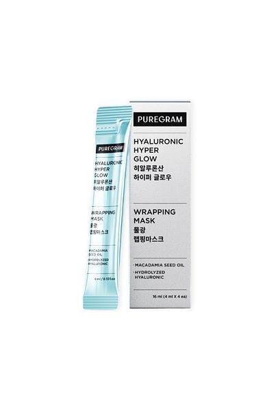 PUREGRAM Hyaluronic Hyper Glow Wrapping Mask - Intense Moisture and Radiance Face Mask (4Mlx4Pcs)