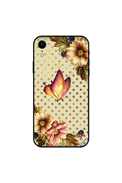 Covernex غطاء حماية لهاتف iPhone XR بتصميم فراشة وزهرة لطيفة ونقاط ذهبية BG