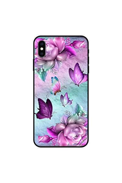 Covernex غطاء حماية لجهاز iPhone XS MAX بنقشة زهور و فراشات باللون الوردي و ا...