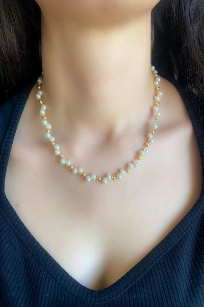 DEMOKAN Women's Necklace Pearl Ball Detail Spiral Necklace