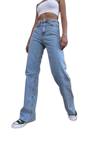 byhaziran butik Vivienne Women's Light Blue Snow Wash High Waist Stretchy Stylish Wide Leg Jeans