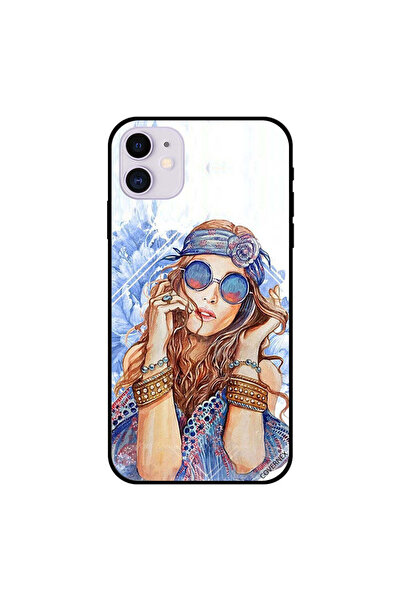 Covernex غطاء حماية لجهاز iPhone 11 بتصميم فستان أزرق ونظارة زرقاء للبنات