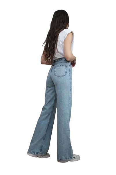 byhaziran butik Pelly Women's Blue Snow Wash High Waist Lycra Wide Leg Jeans