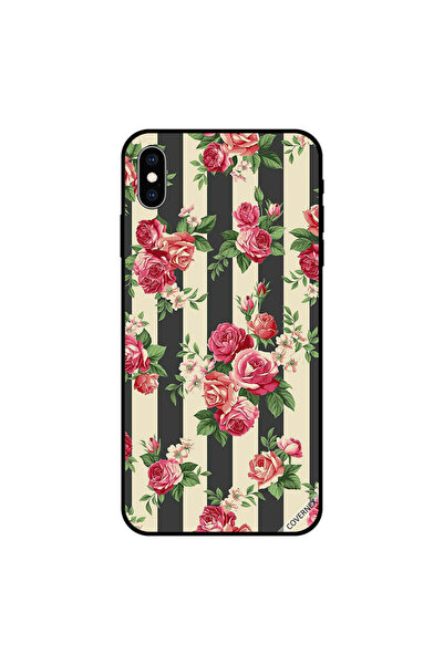 Covernex غطاء حماية لجهاز iPhone XS MAX مزين بزهور على خطوط سوداء وبيضاء