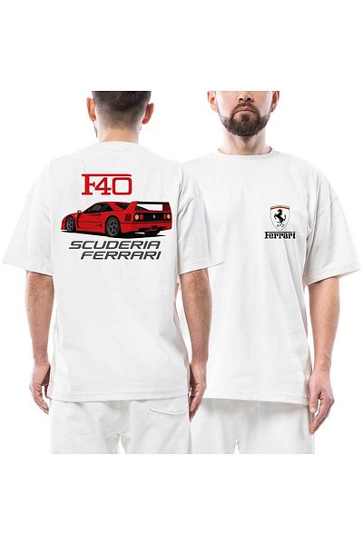Z zepplin Μπλουζάκι Ferrari F40 Μπροστινό Πίσω Τυπωμένο Λευκό Oversize