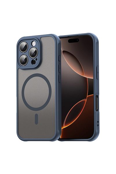 SKYDDAR INNOVATION Carcasă pentru iPhone 16 Pro, HaloFrost MagSafe II, antișoc, set de autocolante, albastru marin
