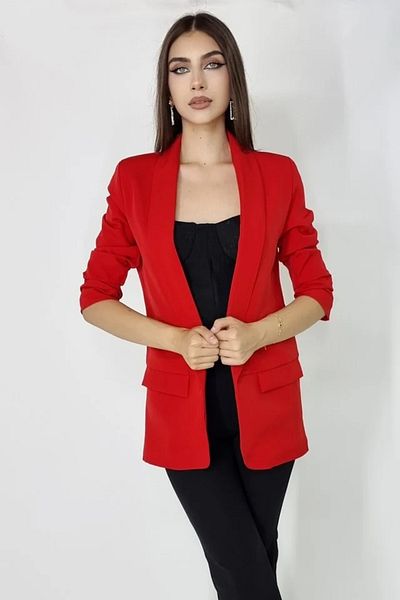 FashionForYou BLUMY casual jacket, medium length with flaps, RED, Size XL/2XL, XL/2XL