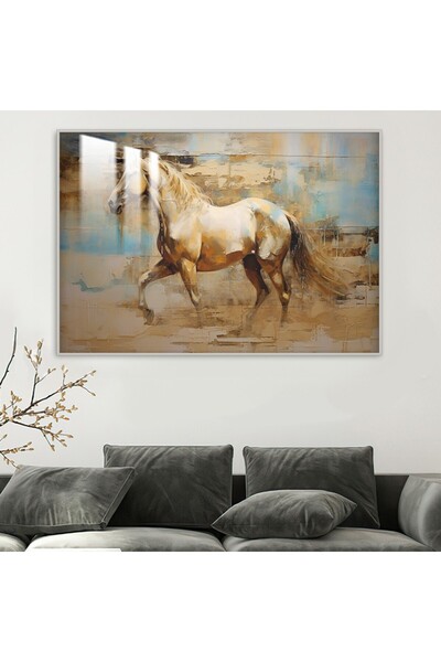 Marktna لوحة جدارية خشبية فاخرة بتصميم خيول مع برواز فضي و طبقة من الاكرليك ا...