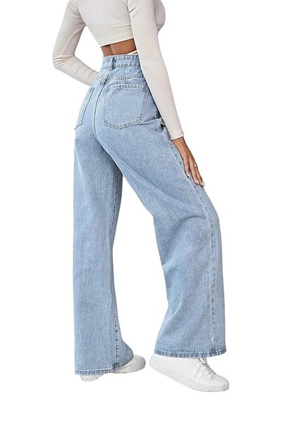 byhaziran butik Amelie Young Girl Light Blue Snow Wash High Waist Lycra Comfortable 90's Loose Leg Jeans