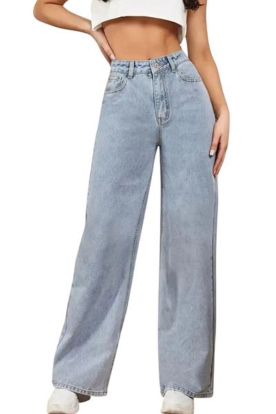 byhaziran butik Dream Light Blue Snow Wash High Waist Stretchy Stylish Wide Leg Jeans