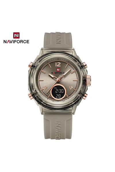 Naviforce Transparent Sport Watch – Grey & Rose Gold Waterproof Analog Digital Silicone Strap