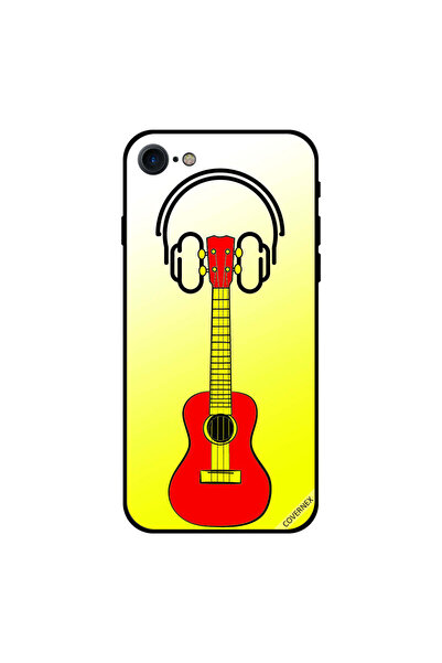Covernex غطاء حماية لجهاز iPhone 8 بتصميم جيتار أحمر وأصفر مع سماعة رأس